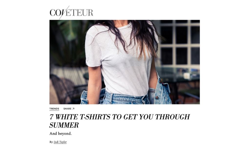 Standard Issue Tees in White Featured in Coveteur's 7 White T-Shirts To Get You Through Summer