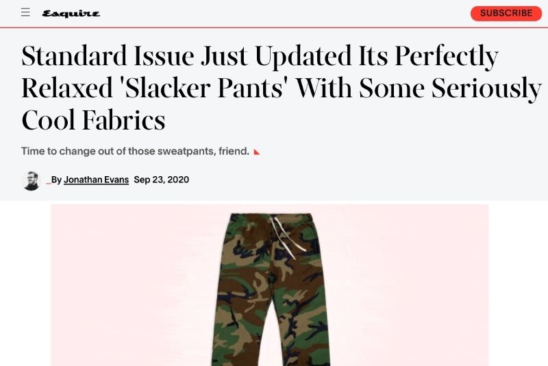Esquire Features Standard Issue's Latest Slacker Pant Drop