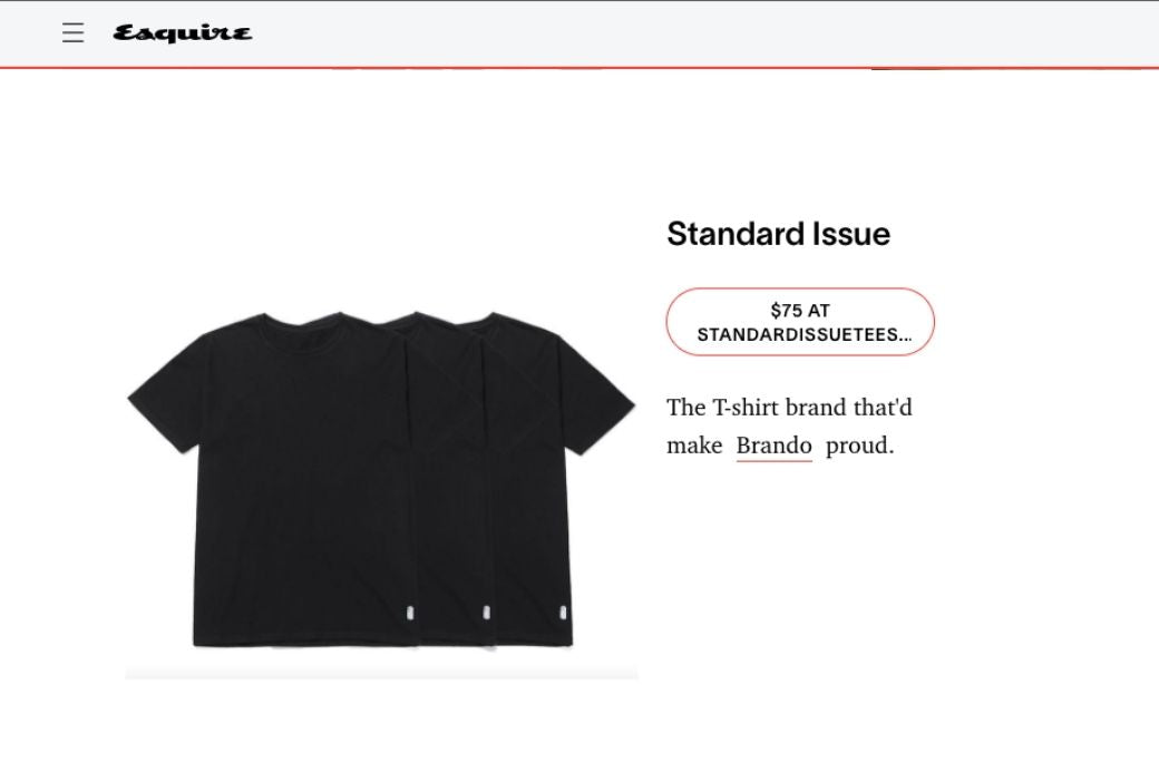 ESQUIRE FEATURES THE 3 Pack Standard Tees IN "The 21 Essential T-Shirt Brands Every Man Should Know"