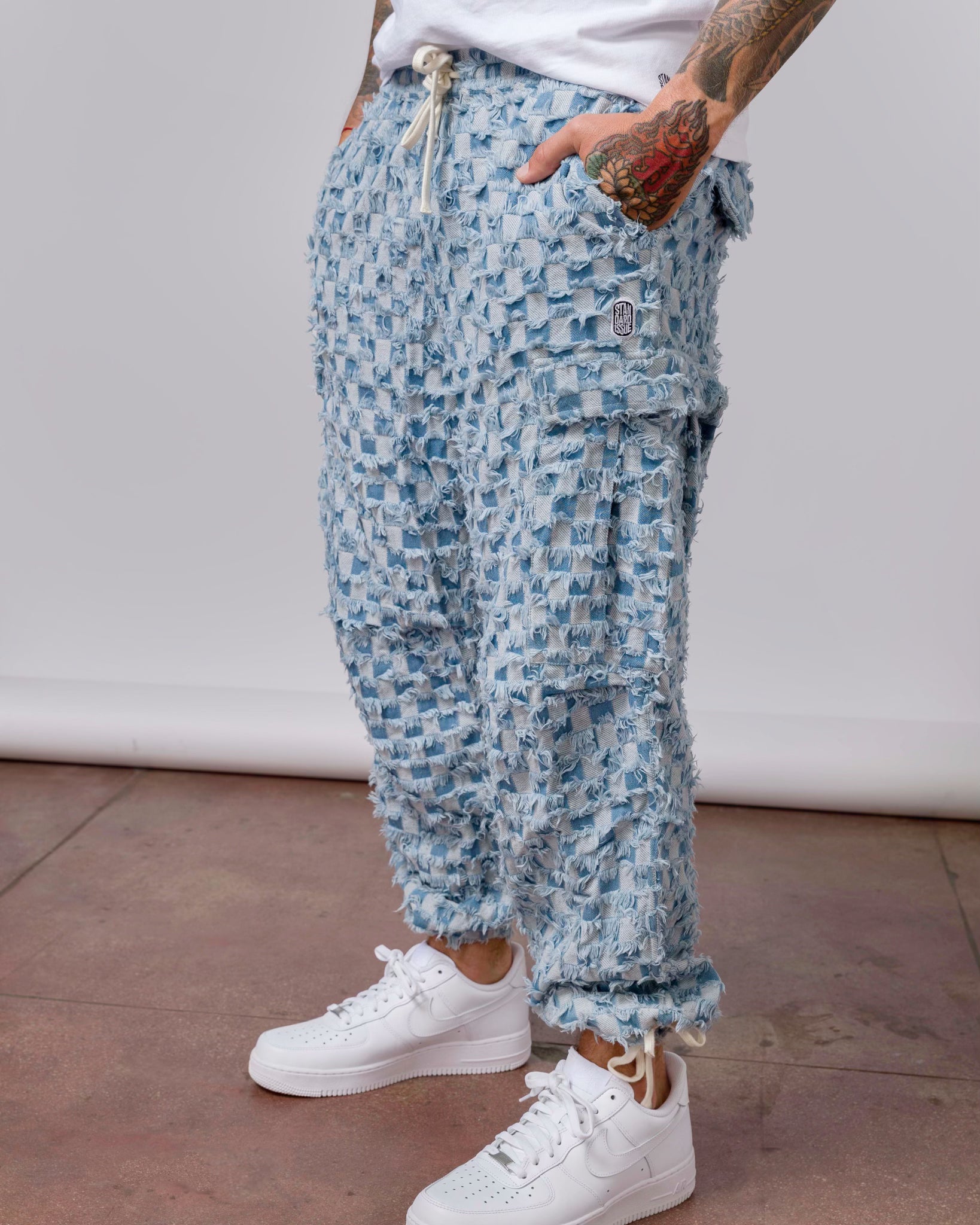 Checkered Denim Cargo Pant