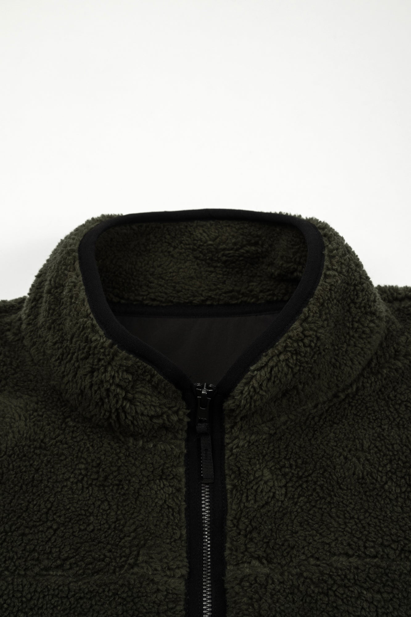 Cotton Shearling Full Zip Jacket Olive