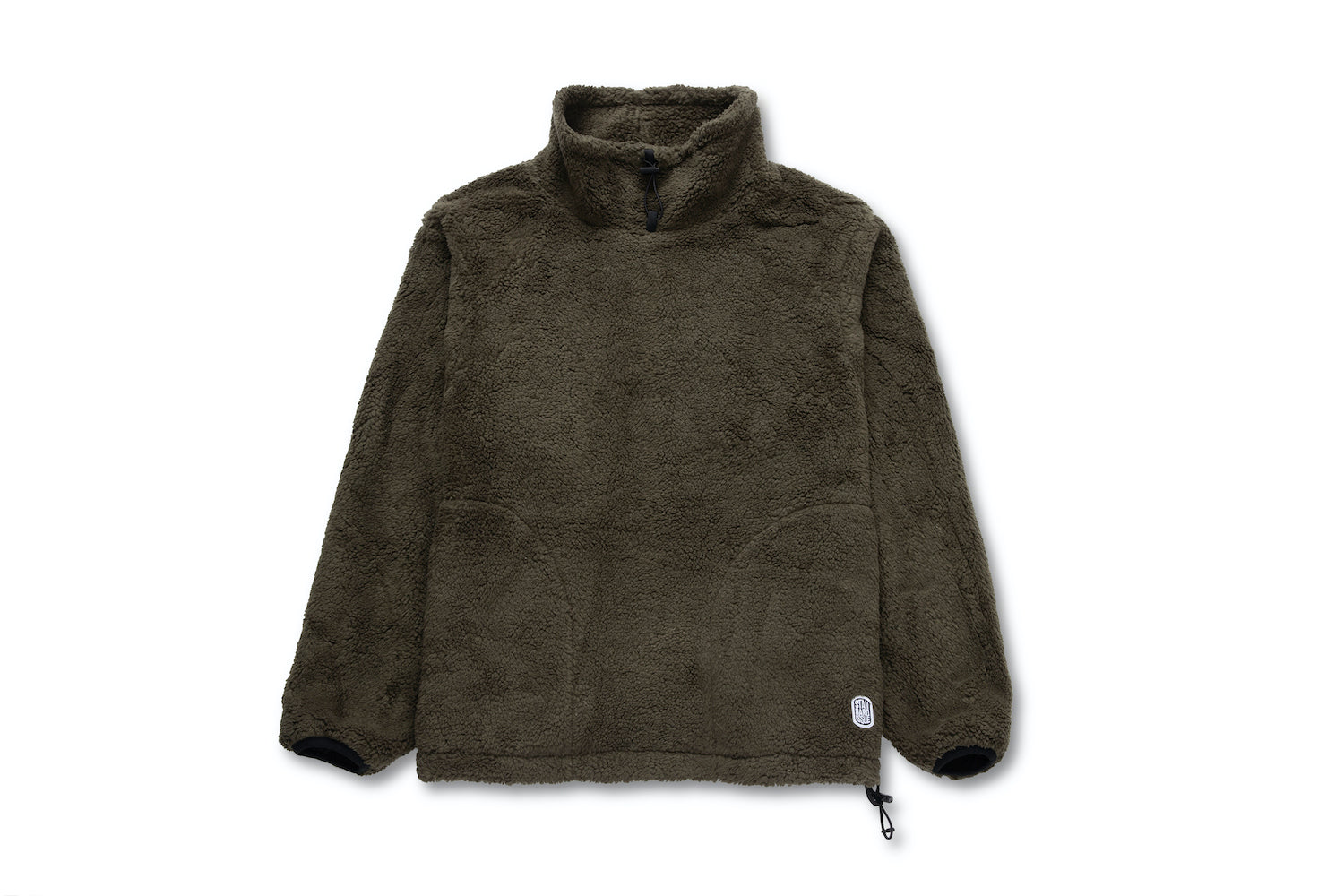 Cotton Shearling Mock Neck Pull Over Olive